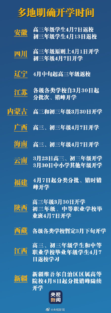 2020|2020各省最新开学时间表 全国各地开学时间