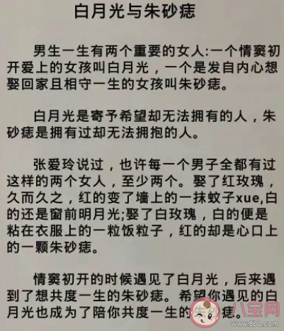 白月光与朱砂痣哪个是真的喜欢 白月光与朱砂痣什么意思