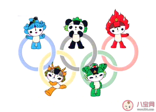 5个北京奥运会吉祥物由5个拟人化的娃娃组成,统称"福娃,分别叫贝贝