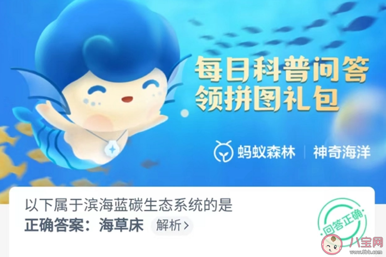 以下属于滨海蓝碳生态系统的是什么 蚂蚁森林神奇海洋10月12日答案