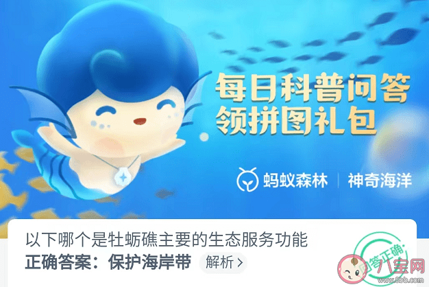 以下哪个是牡蛎礁主要的生态服务功能 蚂蚁森林神奇海洋10月13日答案