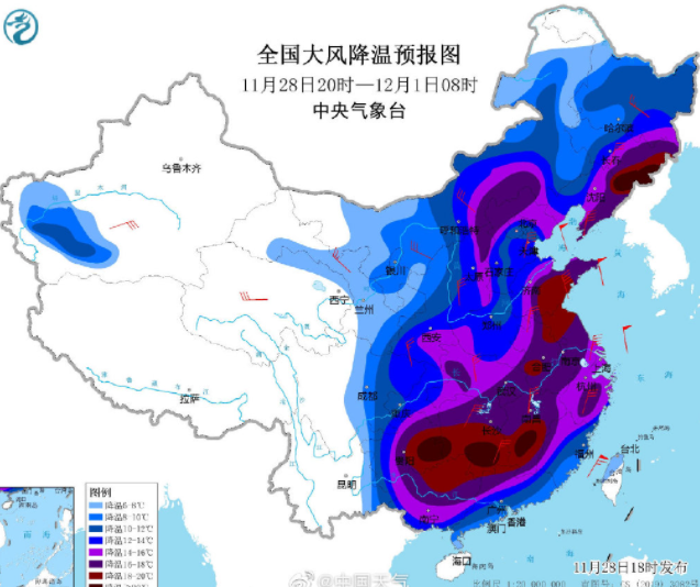 全国羽绒服预警地图来了 什么温度就要穿羽绒服了