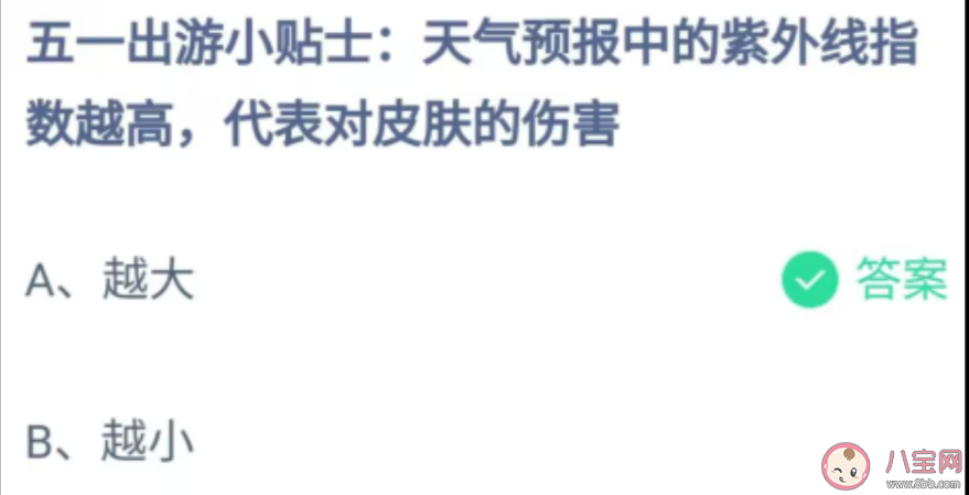 天气预报中的紫外线指数越高代表对皮肤的伤害怎样 蚂蚁庄园5月1日答案