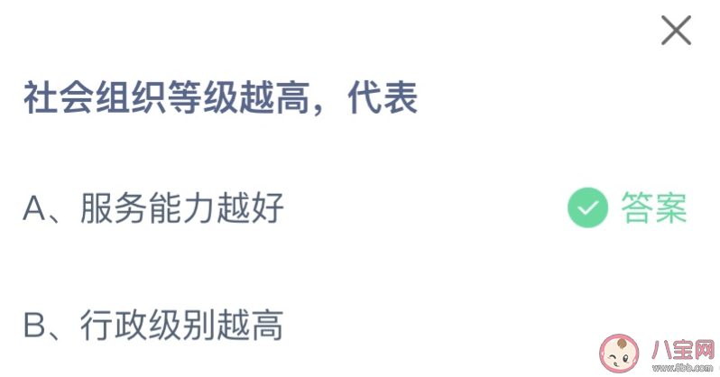 社会组织等级越高代表什么 蚂蚁庄园6月15日答案