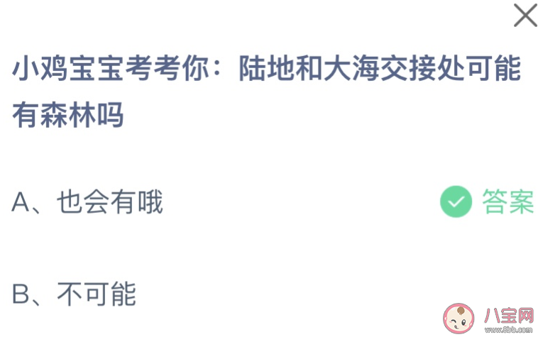 蚂蚁庄园陆地和大海交接处可能有森林吗 小课堂7月5日答案