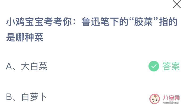 鲁迅笔下的胶菜指的是哪种菜 蚂蚁庄园8月5日答案最新