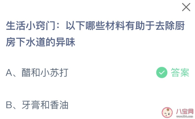 以下哪些材料有助于去除厨房下水道的异味 蚂蚁庄园11月15日答案