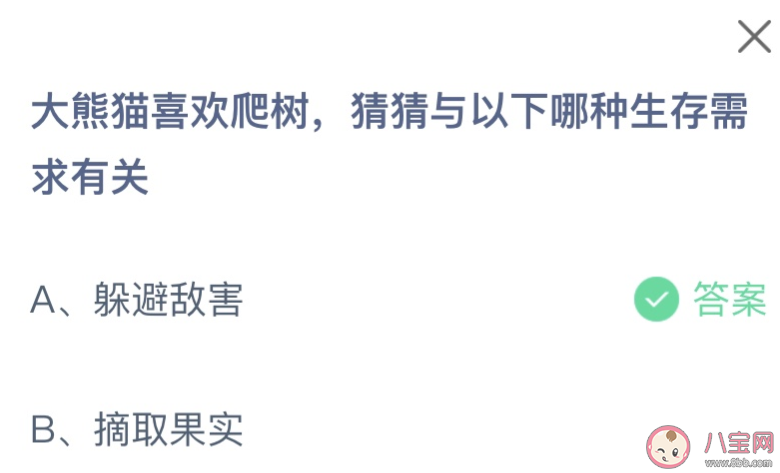 大熊猫喜欢爬树猜猜与以下哪种生存需求有关 蚂蚁庄园11月21日答案