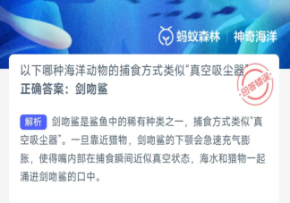 以下哪种海洋动物的捕食方式类似真空吸尘器 神奇海洋3月1日答案