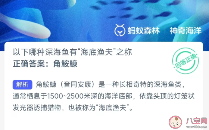 以下哪种深海鱼有海底渔夫之称 神奇海洋3月28日答案